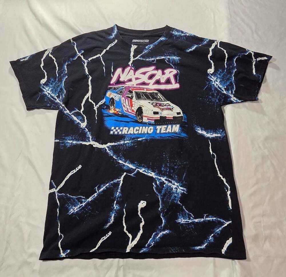 NASCAR Racing Team Lightning Bolt Graphic Print Black T-Shirt M/L